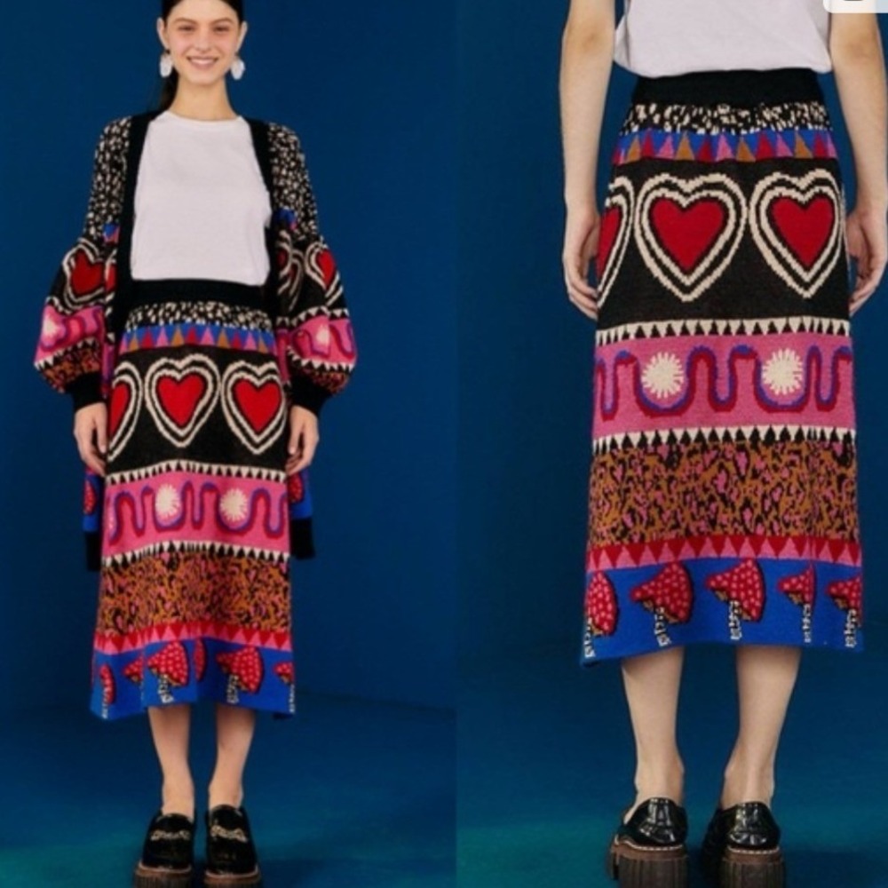Farm Rio Graphic Elements Ainika Sweater Skirt Heart‎ Mushroom Print XL NWT